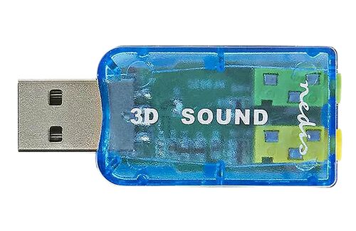 Adaptateur USB Nedis avec boîtier bleu translucide affichant l'inscription "3D SOUND".