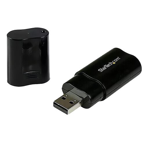 Adaptateur USB vers port de charge noir de la marque StarTech.com avec son capuchon de protection.