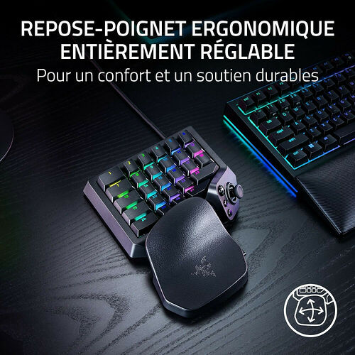 Un repose-poignet ergonomique noir avec un revêtement texturé, conçu pour accompagner un clavier gamer.