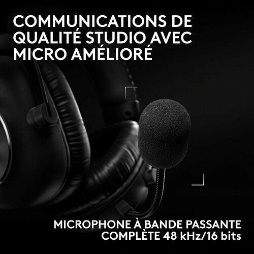 Casque audio noir avec un microphone intégré doté d'une bonnette en mousse, mettant en avant une qualité de communication studio.