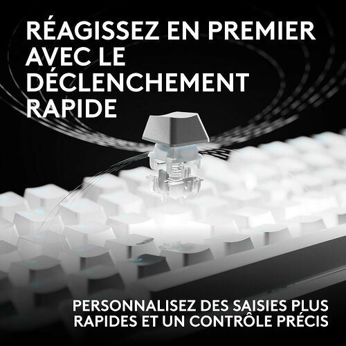 Illustration montrant un switch mécanique de clavier gaming en gros plan, mettant en avant la technologie de déclenchement rapide pour une saisie précise.
