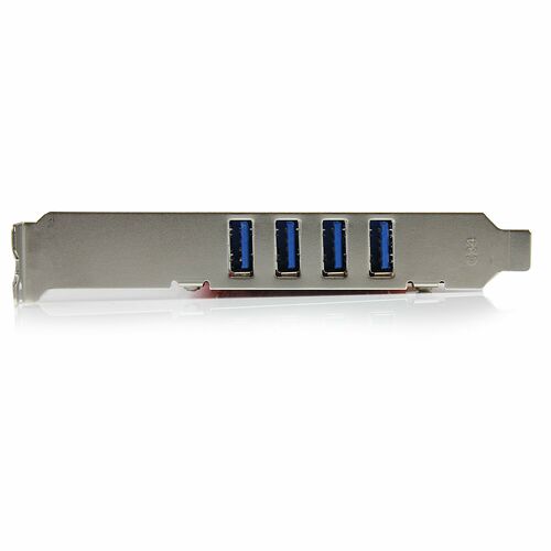Carte d'extension PCI avec quatre ports USB 3.0 bleus sur une plaque métallique argentée.