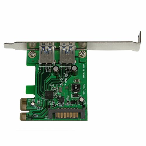 Carte d'extension PCIe avec deux ports USB 3.0 sur l'arrière, conçue pour ajouter de la connectivité à ton PC.