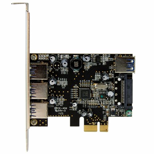 Carte d'extension PCIe avec plusieurs ports USB et un port vidéo, conçue pour ajouter de la connectivité à un PC.