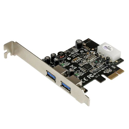 Carte d'extension PCIe équipée de deux ports USB bleus, destinée à ajouter des connecteurs USB à un PC.