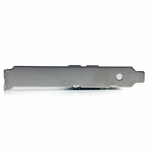 Vue latérale d'un composant informatique métallique gris, probablement une partie de châssis ou un support de montage.