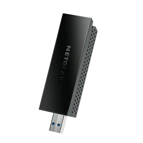 Adaptateur Wi-Fi USB Netgear de couleur noire avec connecteur USB mâle.