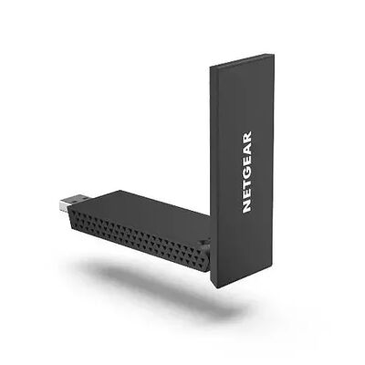Adaptateur Wi-Fi USB Netgear de couleur noire avec une antene intégrée.