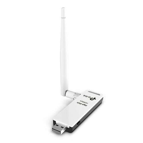 Adaptateur Wi-Fi USB TP-Link blanc avec une antenne haute performance pour une connexion réseau stable.