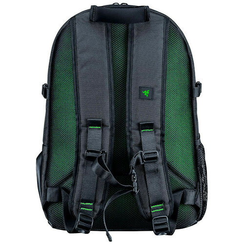Sac à dos Razer de couleur noire et verte avec des bretelles rembourrées et un logo Razer brodé.