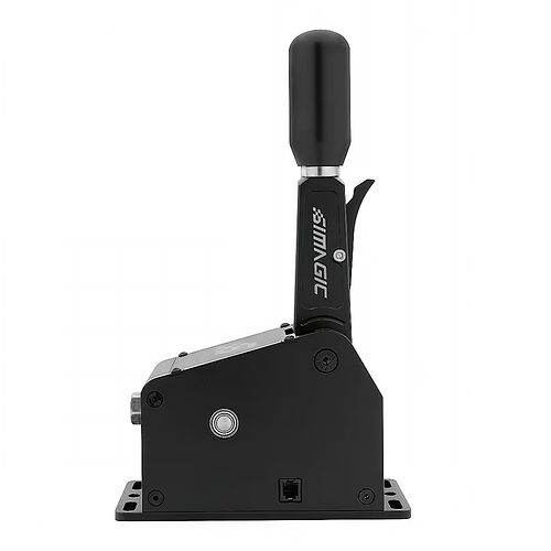Levier de vitesse Simagic pour simulateur de course, de couleur noire avec une poignée ergonomique.