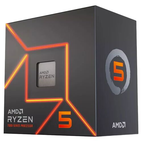 Boîte d'un processeur AMD Ryzen série 7000 avec un design graphique orange et noir.