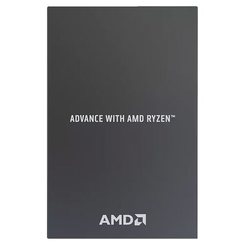 Image avec un fond gris dégradé affichant le slogan « ADVANCE WITH AMD RYZEN™ » et le logo AMD en bas.