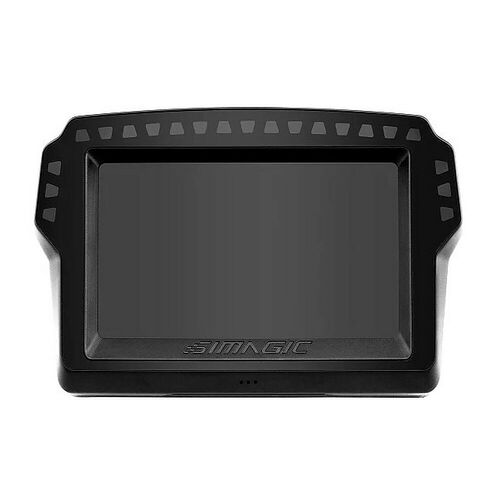 Écran de contrôle Simagic noir avec un cadre texturé et un design ergonomique pour simracing.