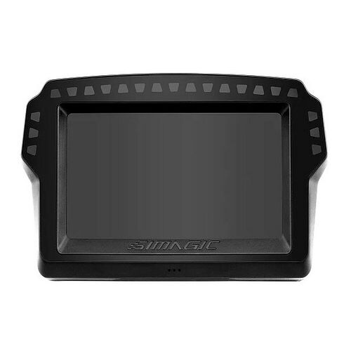 Écran de contrôle Simagic pour simulateur de course, de couleur noire avec un design robuste et une bordure texturée.
