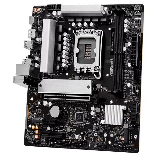 Carte mère ASRock B860M-X Gen5 avec dissipateurs thermiques argentés, conçue pour accueillir un processeur sur un socle de type LGA.