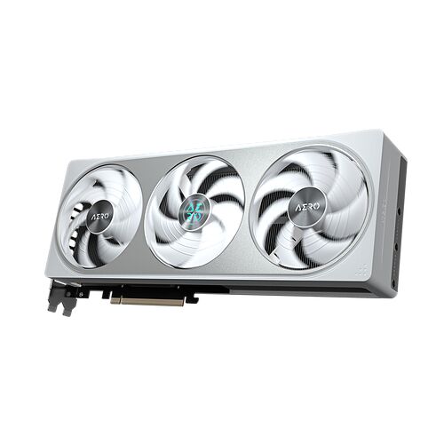 Carte graphique Gigabyte Aero avec trois ventilateurs blancs et un design épuré.