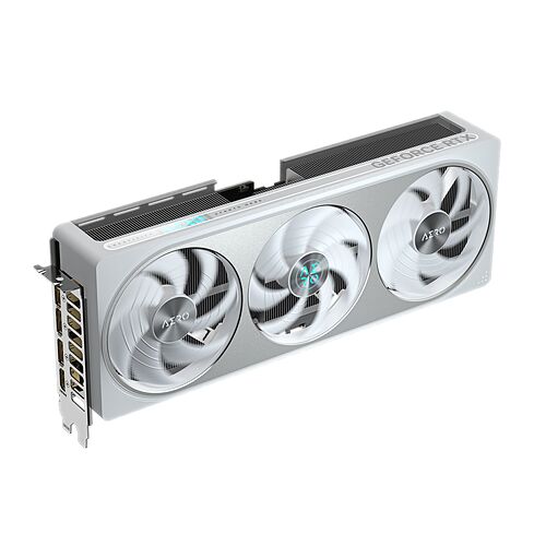 Carte graphique Gigabyte AERO avec trois ventilateurs blancs et un design épuré.
