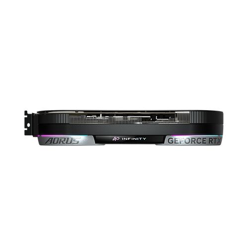 Carte graphique Aorus GeForce RTX avec un design fin et un éclairage RGB sur la tranche.