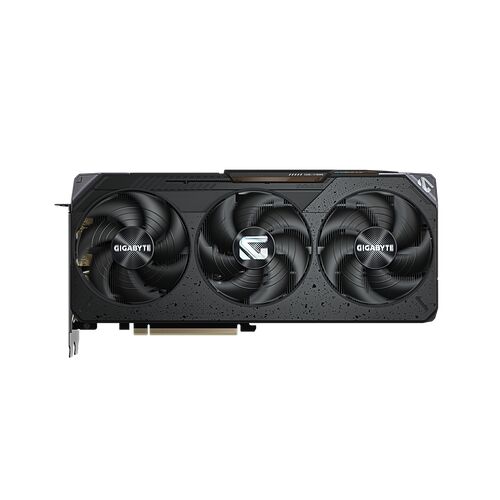 Carte graphique Gigabyte avec trois ventilateurs noirs et un éclairage discret.