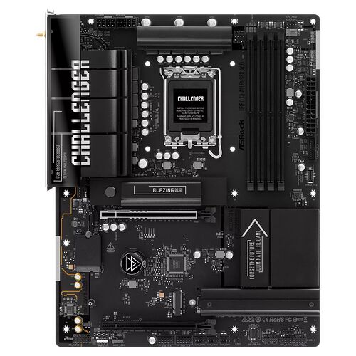 Carte mère ASRock Challenger B660I WiFi, format Mini-ITX, avec dissipateurs thermiques noirs et détails blancs.