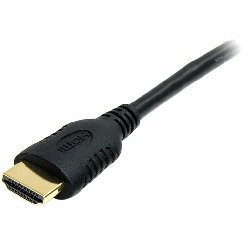 Câble HDMI noir avec connecteur doré pour la transmission vidéo et audio.