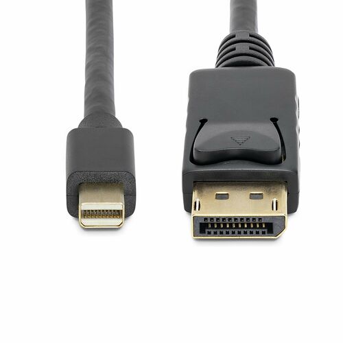 Câble DisplayPort avec deux connecteurs noirs, l'un étant un connecteur mâle et l'autre une fiche femelle.