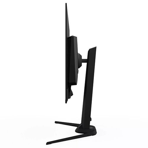 Écran de PC gamer noir avec un pied de support fin et élégant.