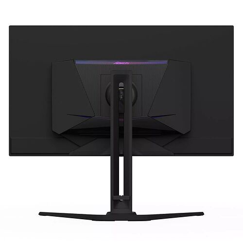 Écran de PC gamer Aorus avec un pied de support noir et un design incurvé.