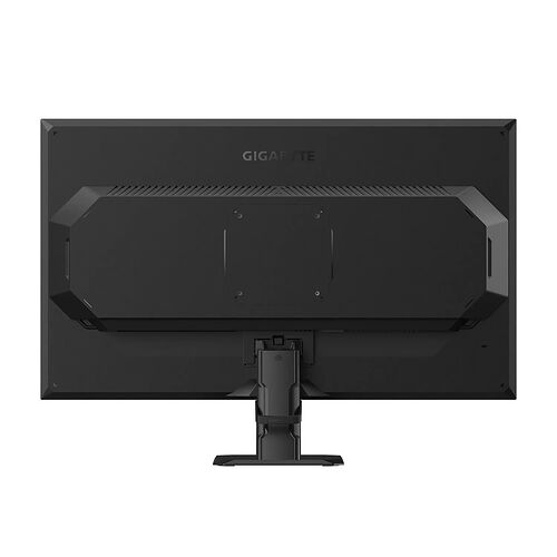 Écran de PC Gigabyte vu de l'arrière, montrant le support réglable et la structure noire mate.
