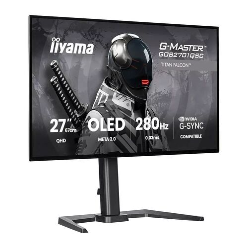 Écran de gaming iiyama G-Master de 27 pouces avec dalle OLED, résolution QHD, taux de rafraîchissement de 280Hz et compatible NVIDIA G-Sync.