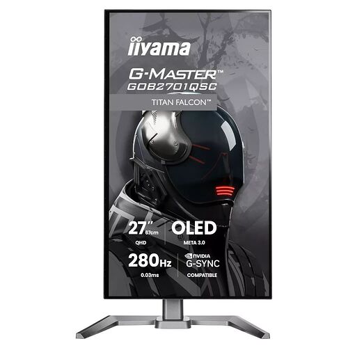 Écran gaming iiyama G-Master de 27 pouces avec dalle OLED, résolution QHD, taux de rafraîchissement de 280Hz et compatibilité NVIDIA G-Sync.