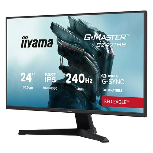 Écran gamer Iiyama G-Master de 24 pouces, avec une dalle IPS, une fréquence de rafraîchissement de 240Hz et une compatibilité NVIDIA G-SYNC.