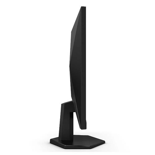 Écran d'ordinateur noir de profil, montrant une dalle fine et un pied de support robuste.