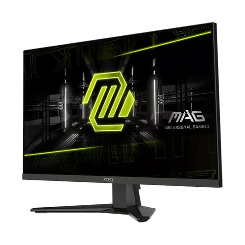 Écran de gaming MSI de la gamme MAG Arsenal Gaming, affichant un fond d'écran graphique noir et vert néon.