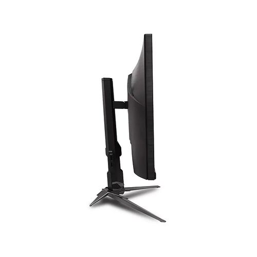 Écran de PC incurvé noir avec un pied de support en forme de V.
