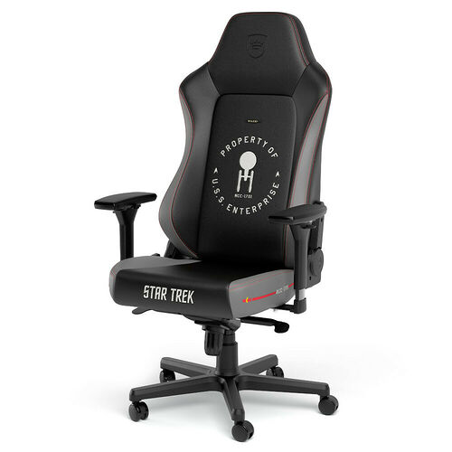 Siège de bureau gaming Star Trek noir avec des détails rouges et le logo de l'U.S.S. Enterprise brodé sur le dossier.