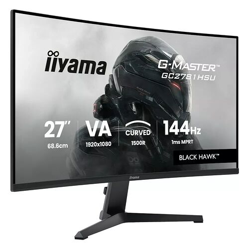 Écran incurvé iiyama G-Master de 27 pouces avec dalle VA, résolution 1920x1080 et taux de rafraîchissement de 144Hz.
