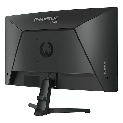 Écran de PC gamer G-Master de la marque iiyama, modèle Black Hawk, présenté de dos avec son pied de support noir.