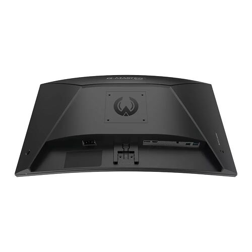 L'arrière d'un écran de jeu Black Shark avec son pied de fixation et ses ports de connectivité HDMI et DisplayPort.