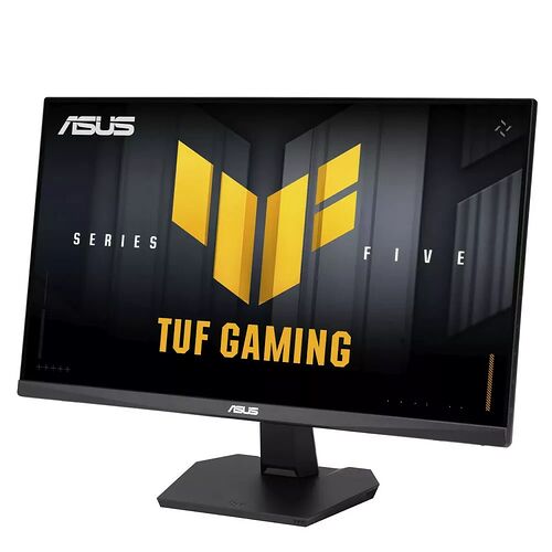 Écran de PC gamer ASUS de la gamme TUF Gaming, affichant un logo jaune sur fond noir.
