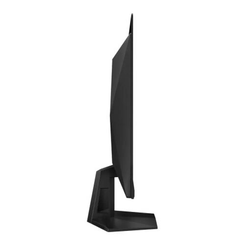Écran de PC de profil, montrant un design fin et noir avec un pied de support robuste.