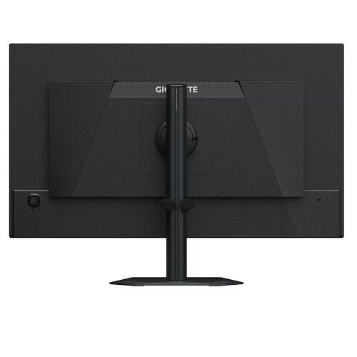 L'arrière d'un écran de PC gamer noir avec son pied de support central.