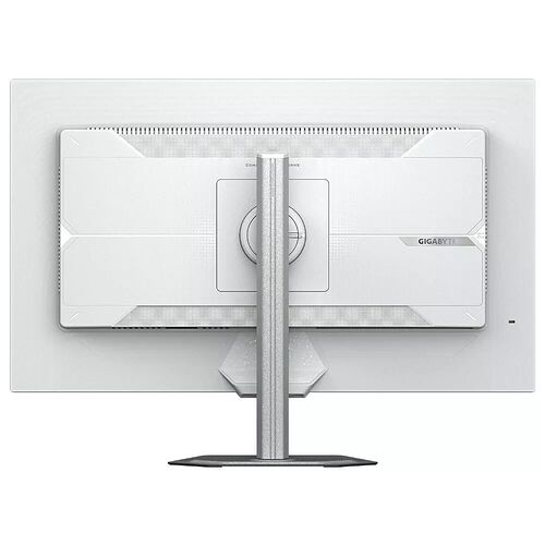 L'arrière d'un écran de jeu Gigabyte blanc avec son pied de support central.