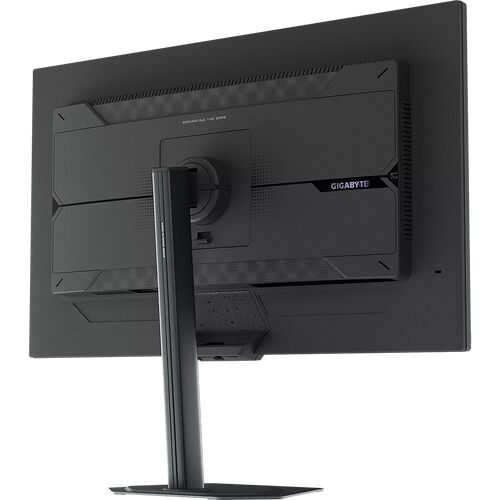 L'arrière d'un écran de jeu Gigabyte noir avec un pied de support réglable.
