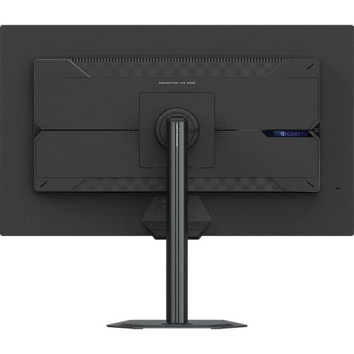 L'arrière d'un écran de jeu Gigabyte noir avec son pied de support central.
