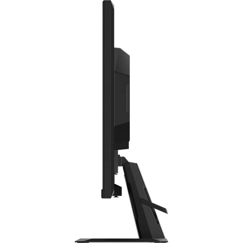 Vue de profil d'un écran PC noir monté sur son pied de support.
