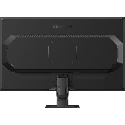 L'arrière d'un écran Gigabyte noir avec un pied de support réglable.