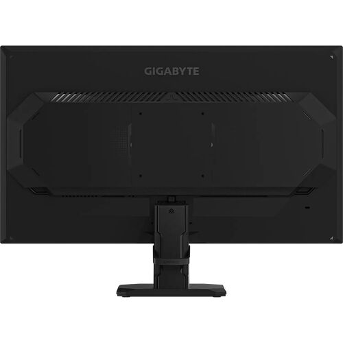 L'arrière d'un écran de jeu Gigabyte noir avec un pied réglable.