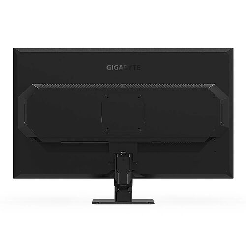 L'arrière d'un écran de jeu Gigabyte noir avec son pied de support réglable.